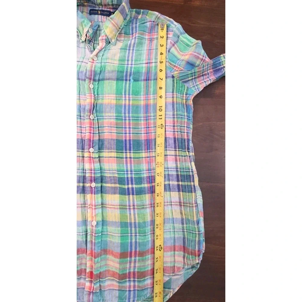 Polo Ralph Lauren Button Down Shirt Size M  Linen 100% Beach Plaid